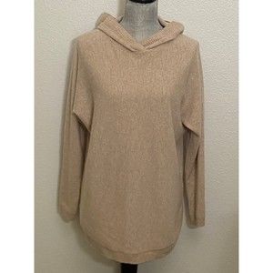 Max Studio women Beige hissed 100% 2-Ply cashmere Hooded V neck sweater size M